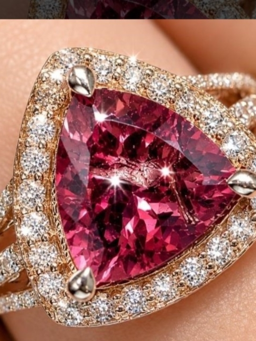 Pink Tourmaline Halo Ring And Natural Diamonds In 14K Gold